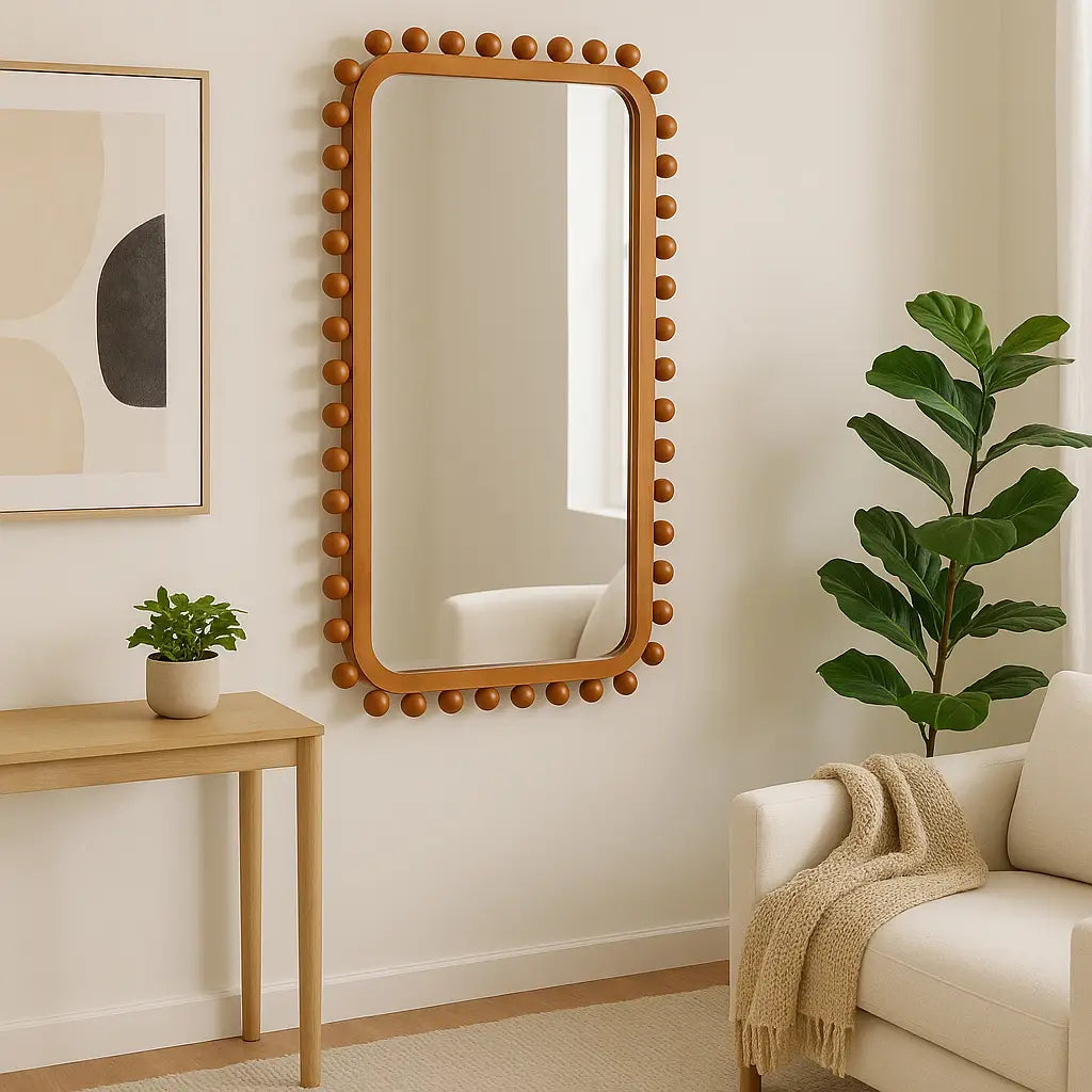 Decorative Mirror - Brown Wood Knobby Rectangular, 23x45 in.