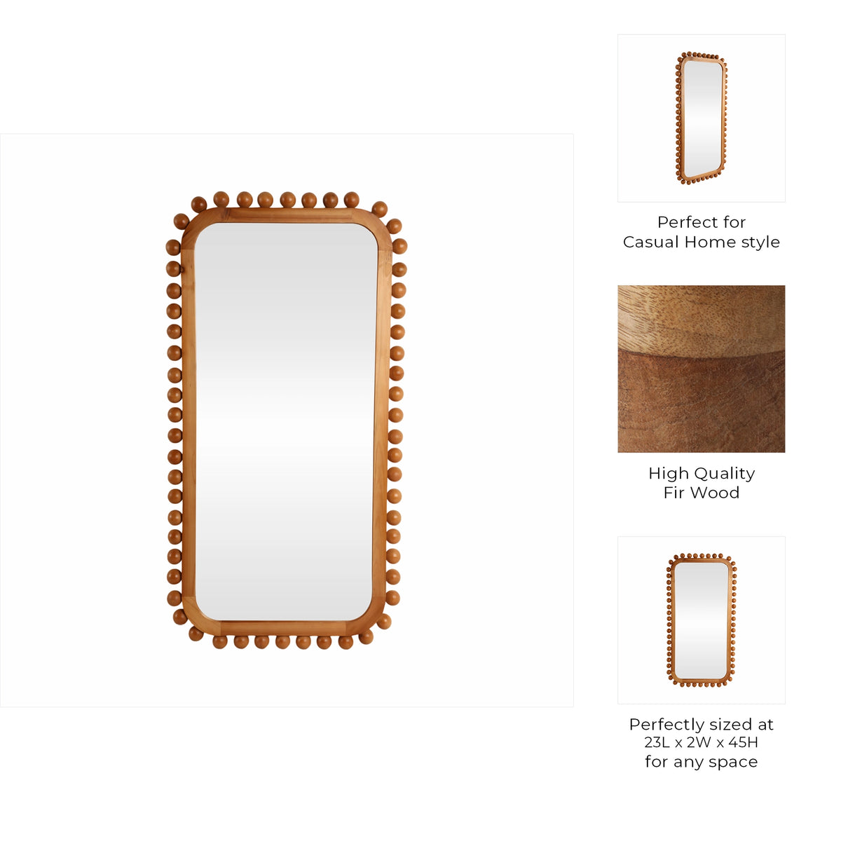 Decorative Mirror - Brown Wood Knobby Rectangular, 23x45 in.