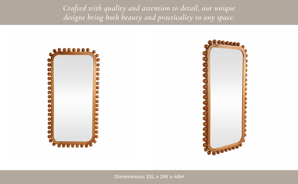 Decorative Mirror - Brown Wood Knobby Rectangular, 23x45 in.