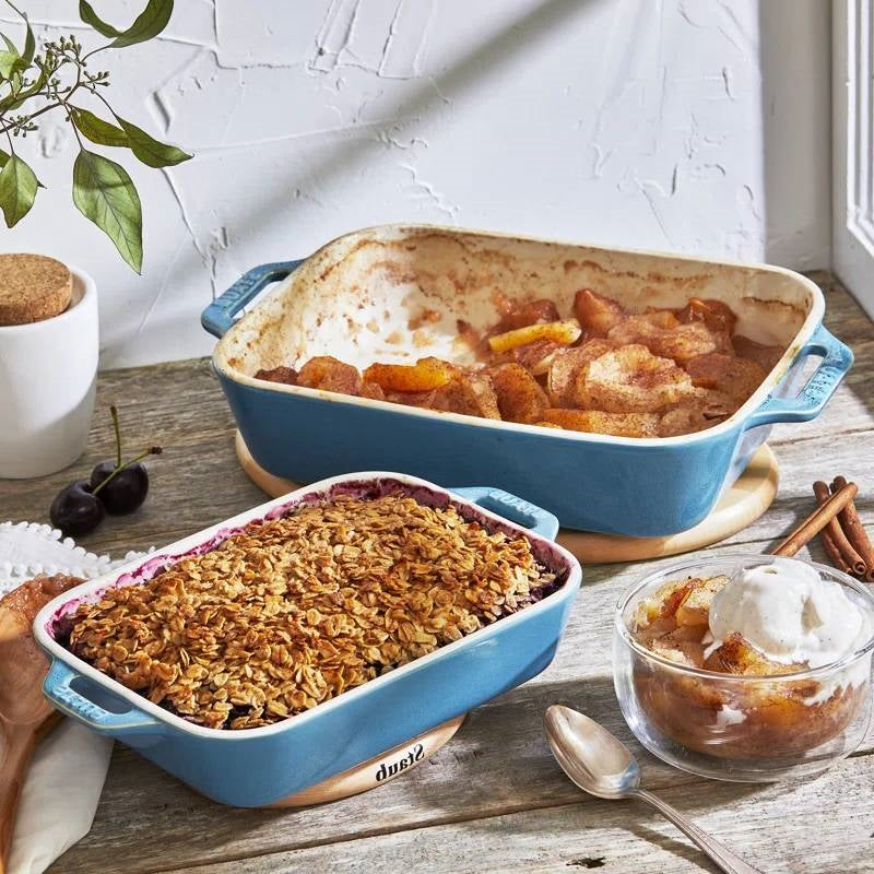 Set of 2 - Ceramic Stoneware Baking Dish Set in Blue