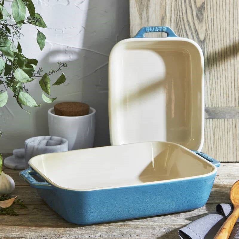 Set of 2 - Ceramic Stoneware Baking Dish Set in Blue