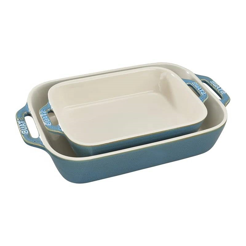 Set of 2 - Ceramic Stoneware Baking Dish Set in Blue