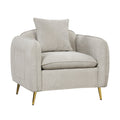 Chenille Velvet Accent Chair with Storage Pockets-White