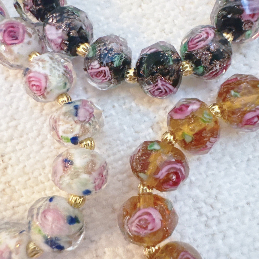 Vintage Rose Glass Bead Stretch Bracelet – Elegant, Stackable & Versatile