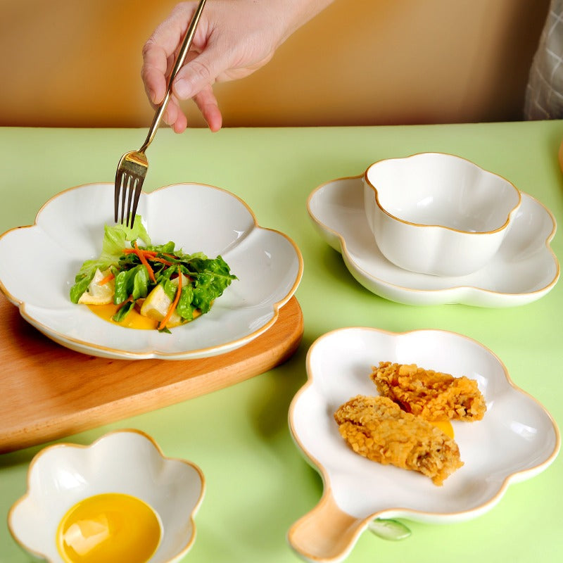 Creative Sun Egg Ceramic Bowl and Dish Set Cute Rice Bowl, Plate, Handle, Plate, Tableware, Home Breakfast Soup Plate