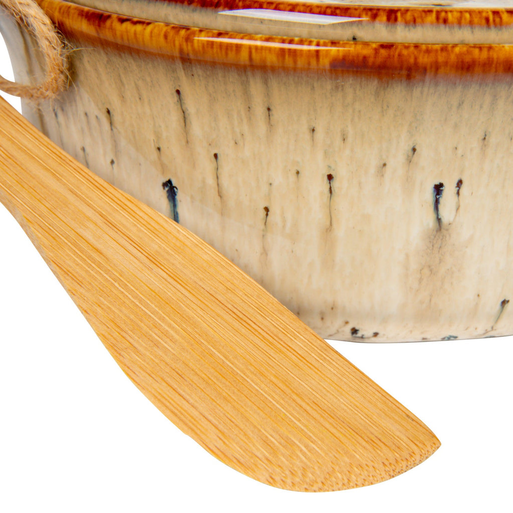 Ceramic Brie Baker with Bamboo Spreader