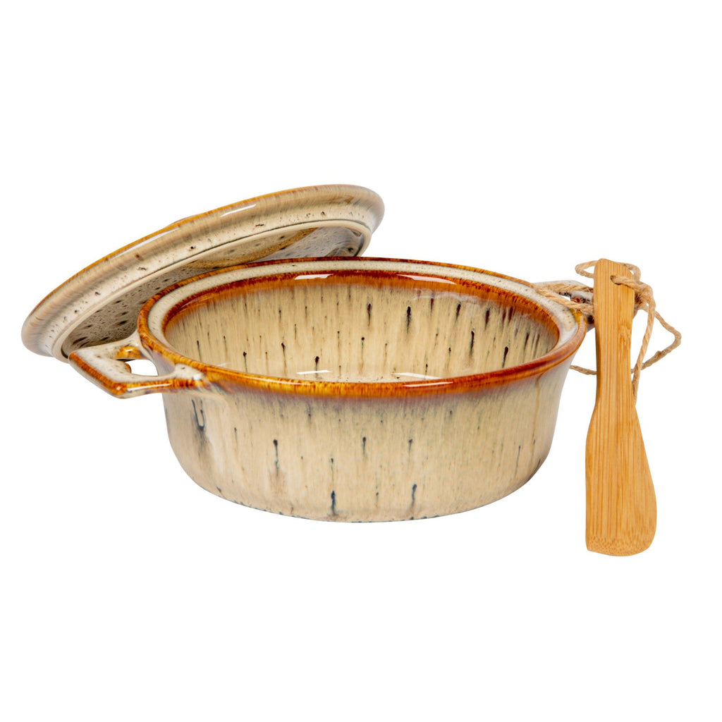 Ceramic Brie Baker with Bamboo Spreader