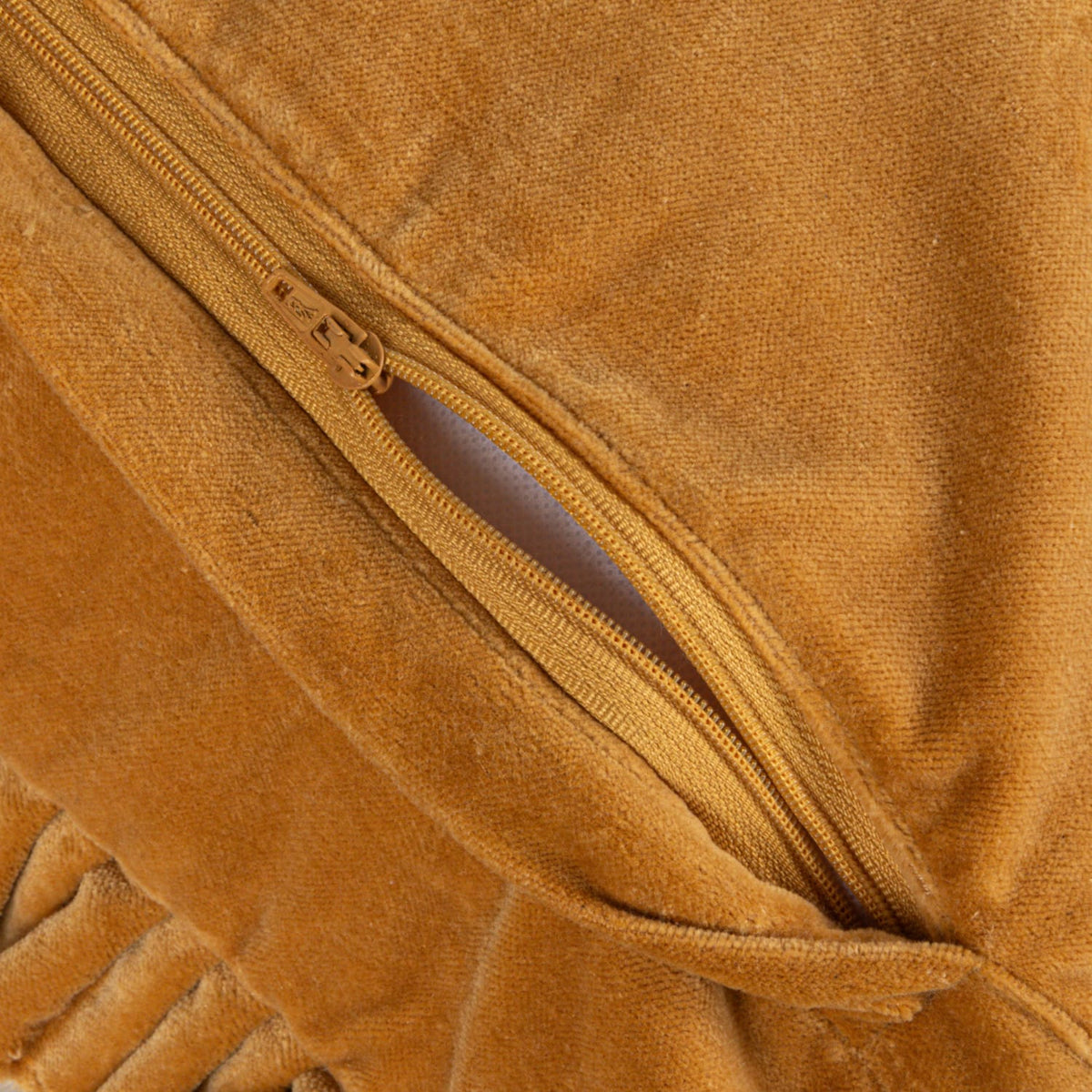 20" Square Cotton Velvet Pillow with Ruffled Trim, Mustard Color