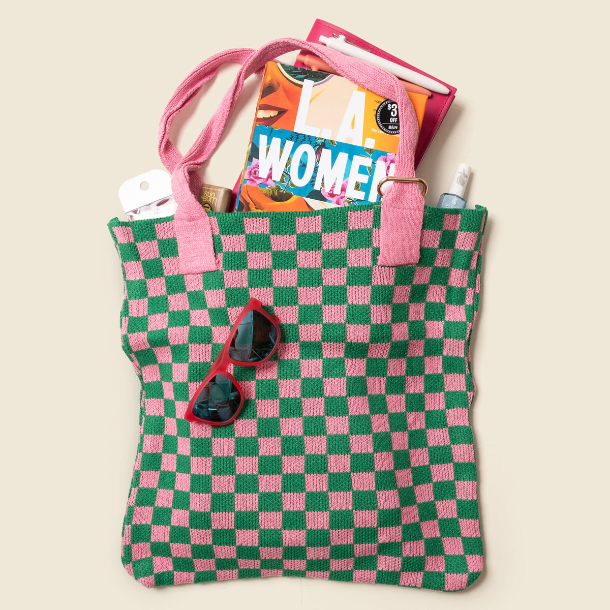 Pink and Green Checkered Tote