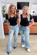 Caroline Mid Rise **TUMMY CONTROL** Distressed Flare Jeans by Judy Blue