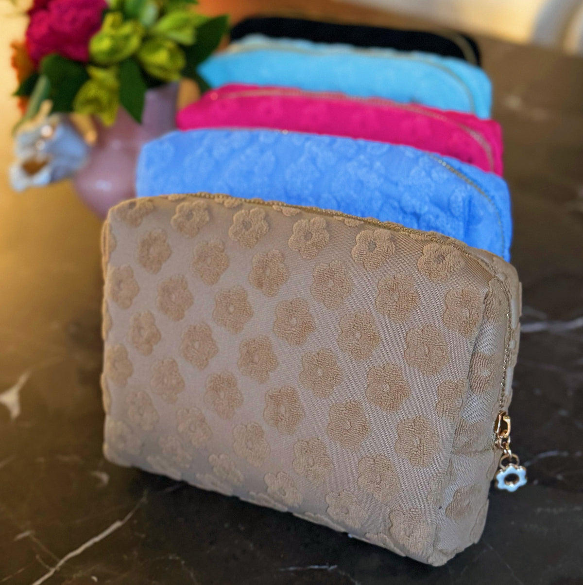 Embossed Daisy Blossom Cosmetic Case