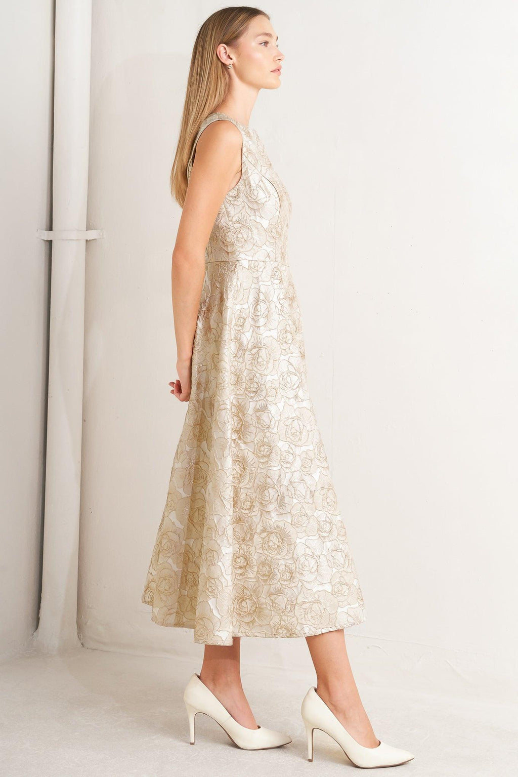 GILDED ROSE WOVEN MIDI DRESS