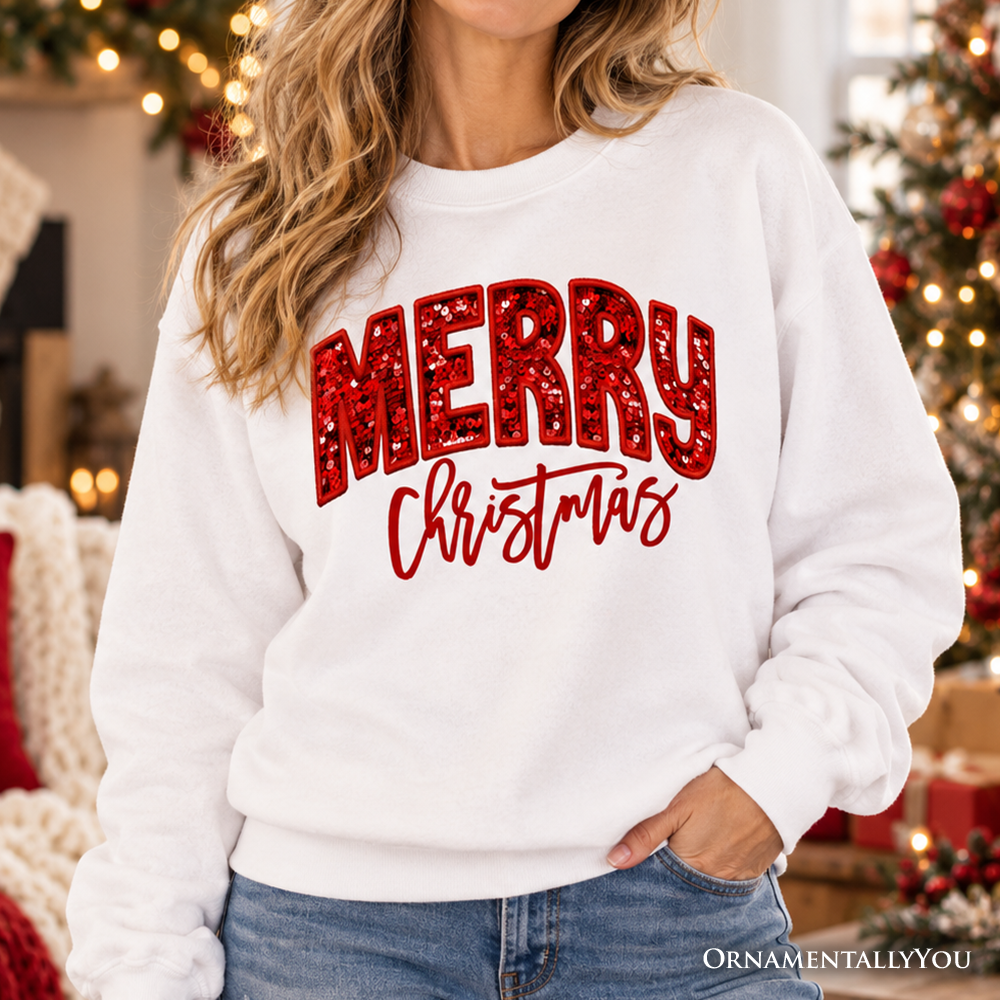 Merry Christmas Bold Red Glitter Sweater