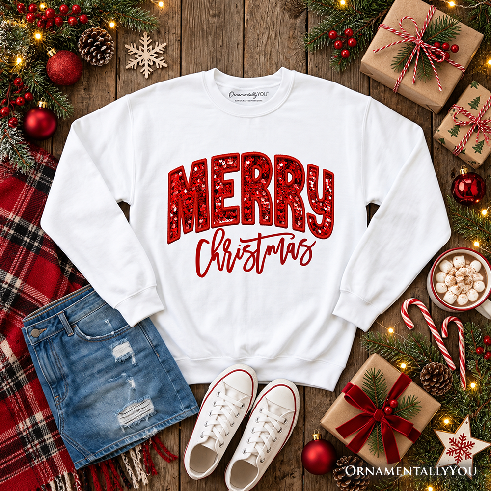 Merry Christmas Bold Red Glitter Sweater