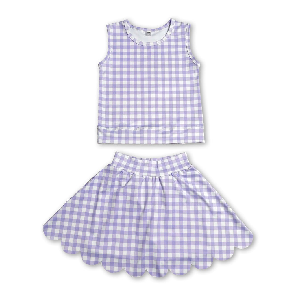 Sleeveless Lavender Plaid Active Set
