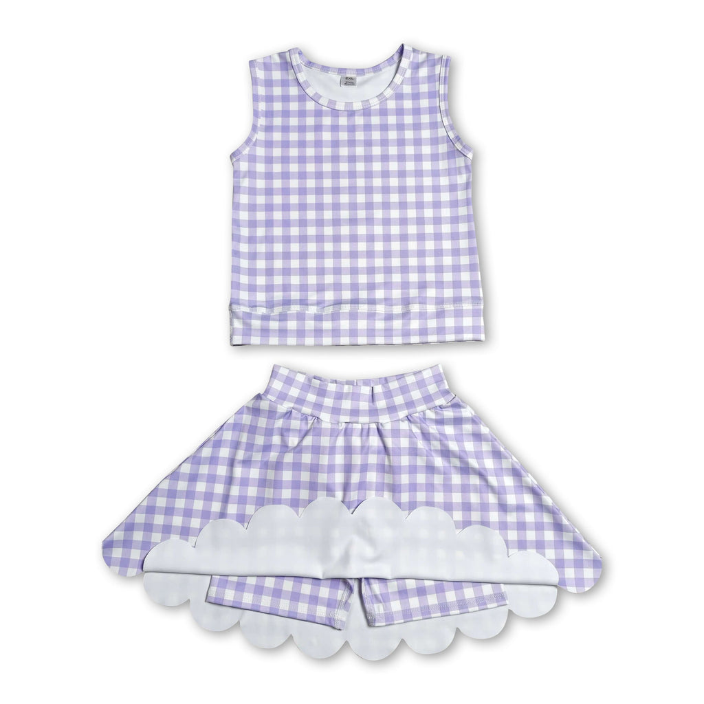 Sleeveless Lavender Plaid Active Set