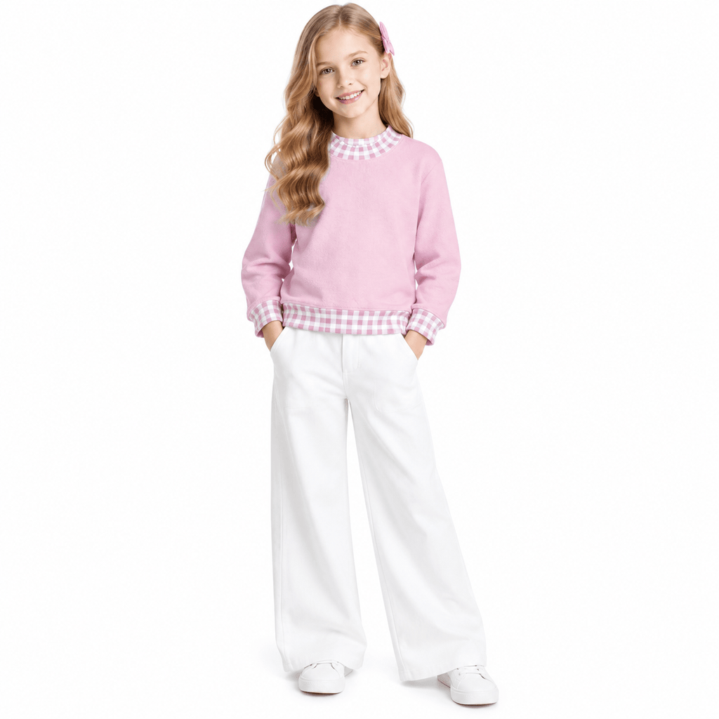 Pink Plaid Mock Neck Sweatshirt