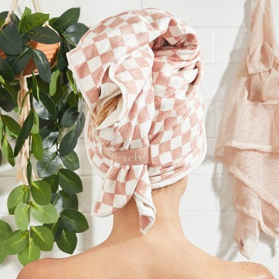 Kitsch Extra Large Hair Towel - Terracotta Checker