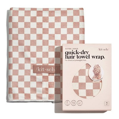 Kitsch Extra Large Hair Towel - Terracotta Checker