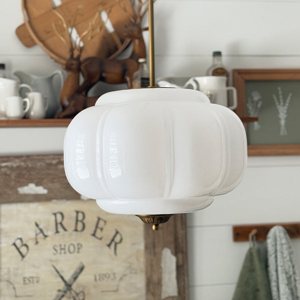 Handcrafted Bulbous Milk Glass Pendant