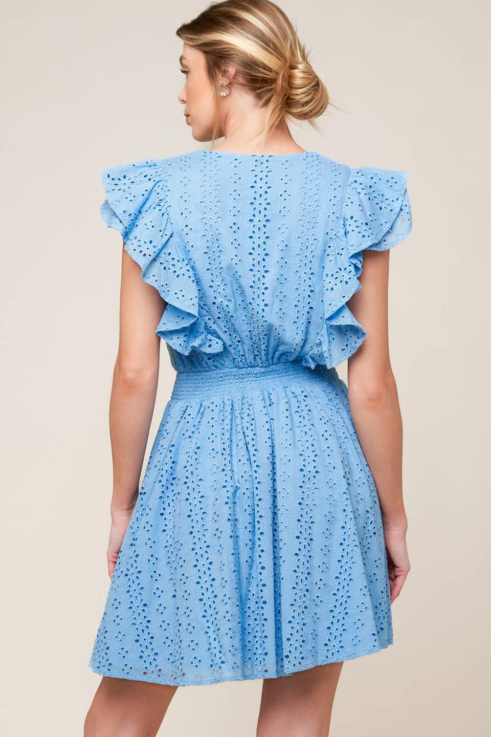 KEEP ME CLOSE POWDER BLUE WOVEN MINI DRESS