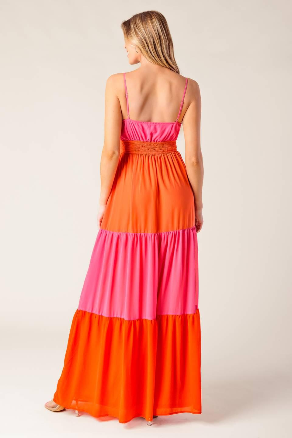 REGAL RISE WOVEN COLOR BLOCKED MAXI DRESS
