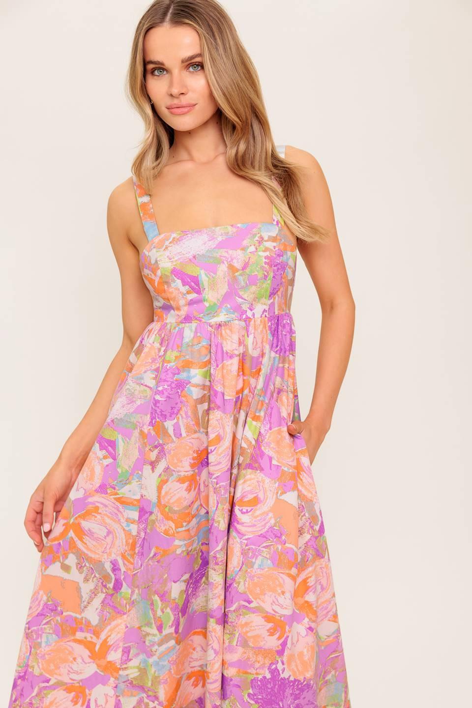 BREEZE SONG PINK WOVEN MIDI DRESS