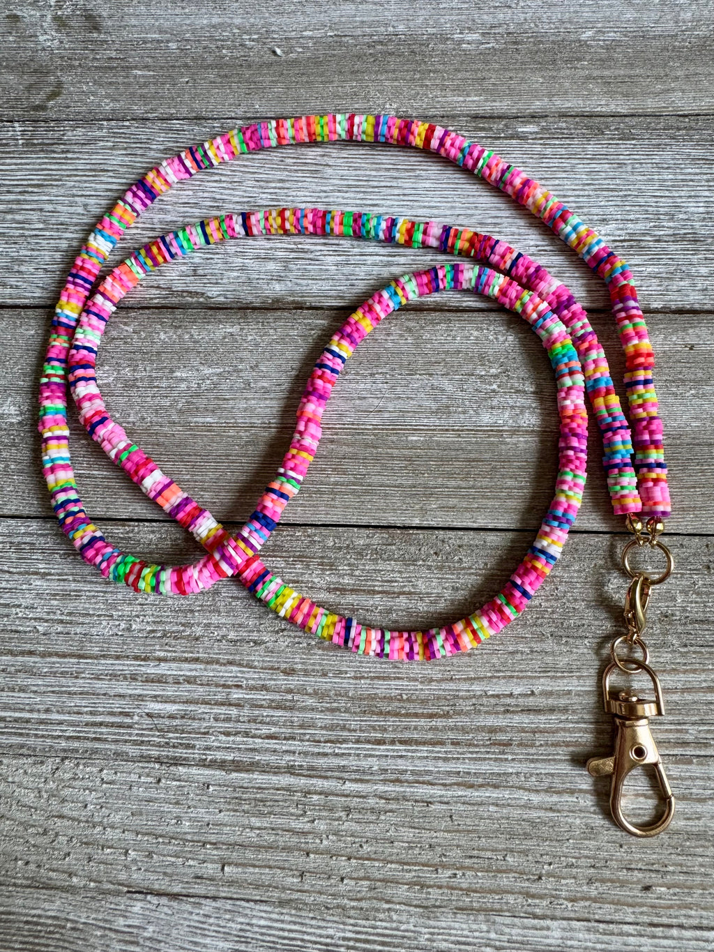 Neon Rainbow Beaded Lanyard