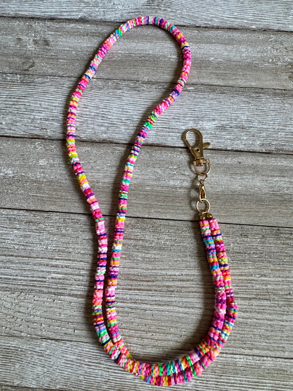 Neon Rainbow Beaded Lanyard