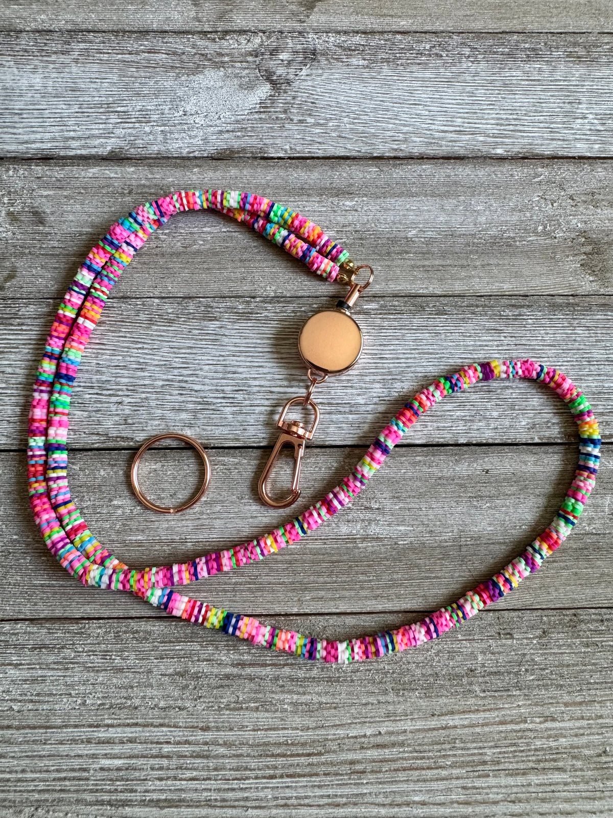 Neon Rainbow Beaded Lanyard