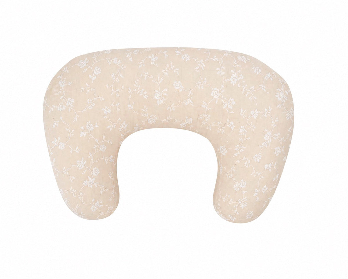 Beige White Floral Ruffle Nursing Pillow Cover