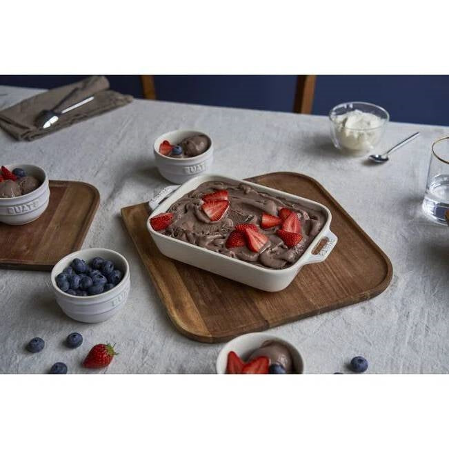 2 Piece Ceramic Stoneware Baking Dish Set in Ivory Cream Beige