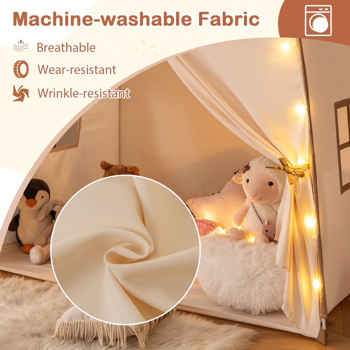 Kids Play Tent Bed Tent with String Lights Extra Large Playhouse Tent-Coffee