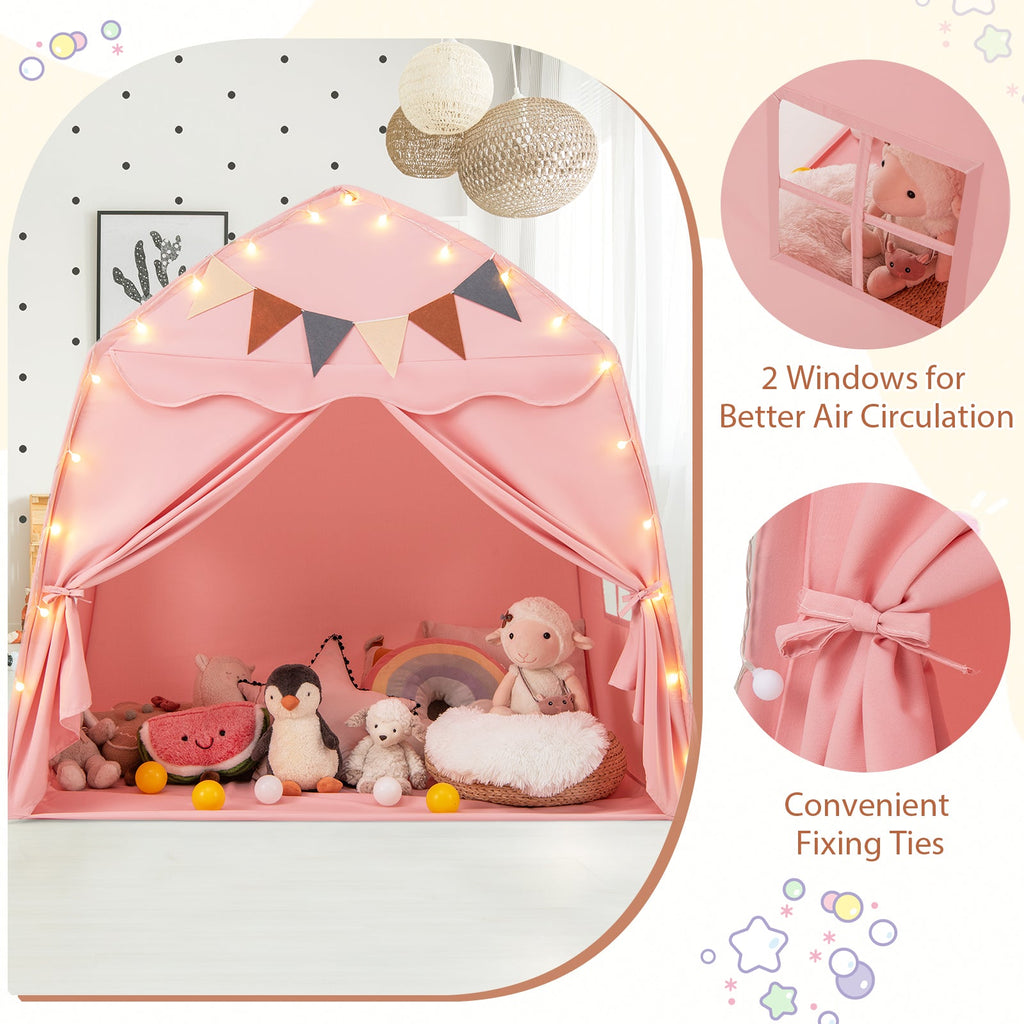 Kids Play Tent Bed Tent with String Lights Extra Large Playhouse Tent-Pink