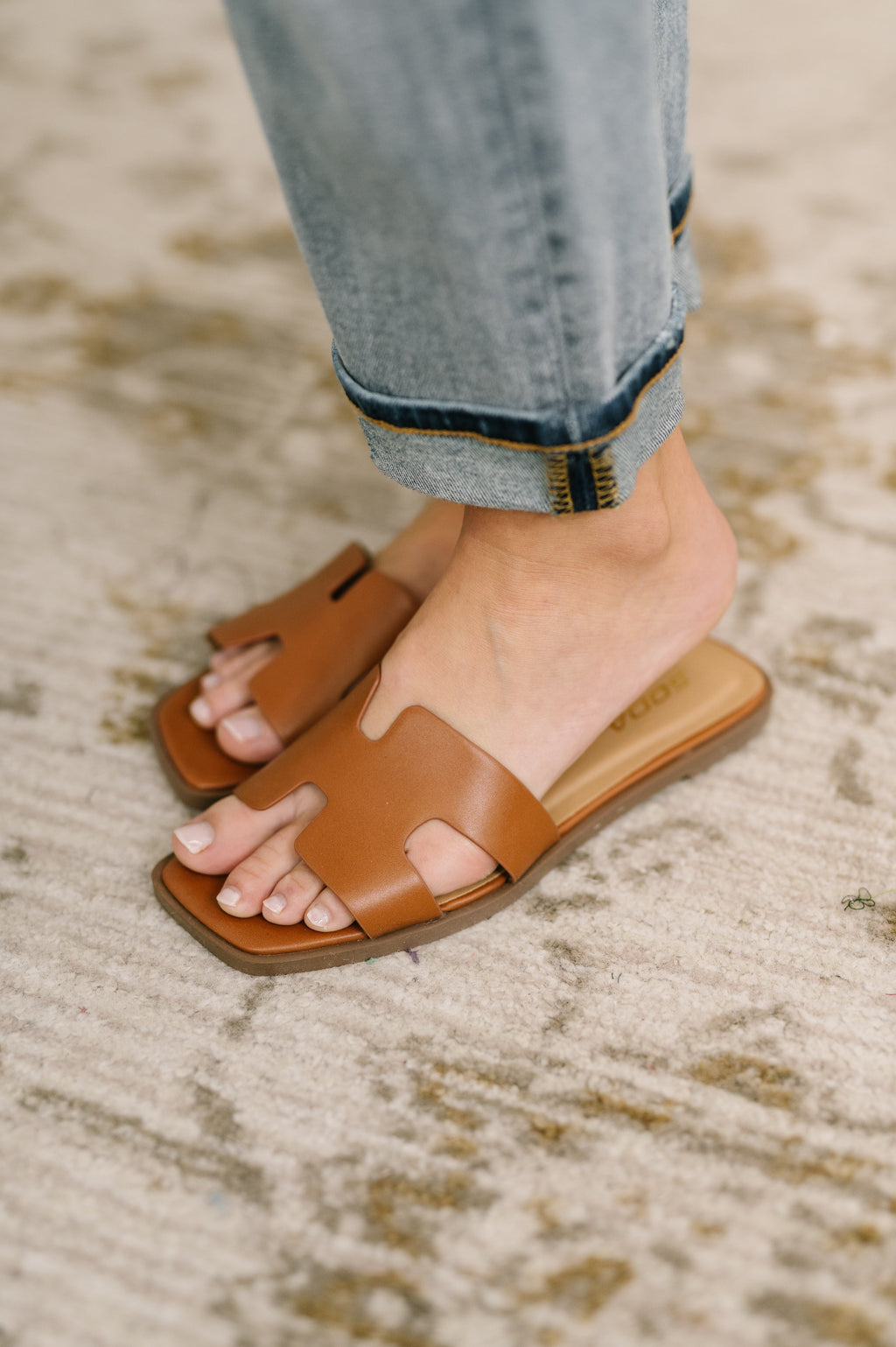 Square Toe Sandal in Cognac