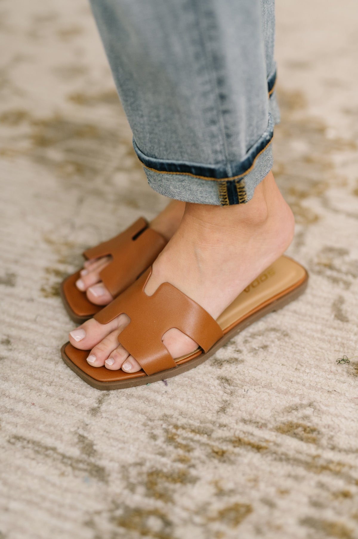 Square Toe Sandal in Cognac