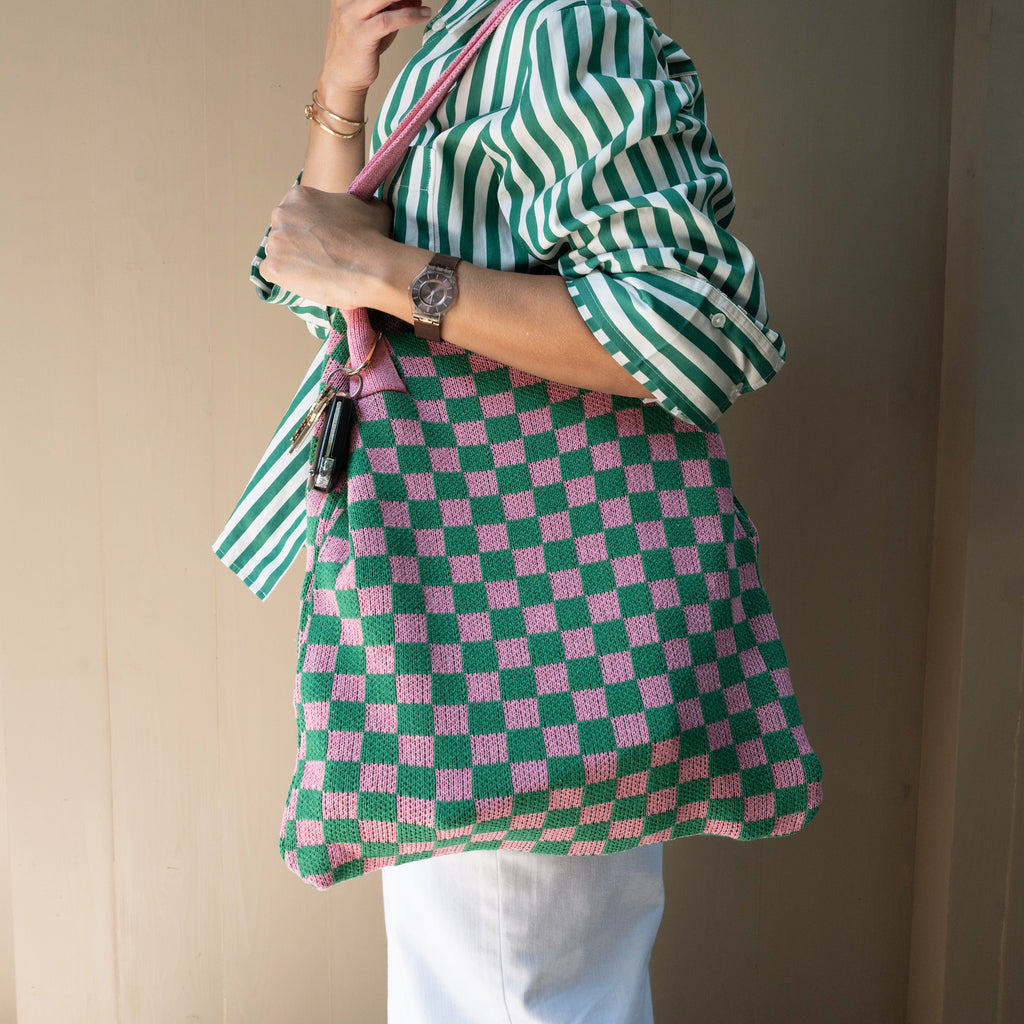 Pink and Green Checkered Tote