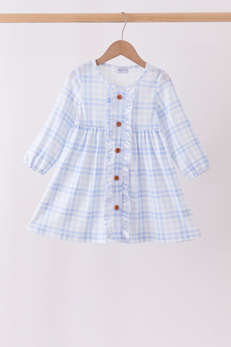 Blue Plaid Ruffle Dress