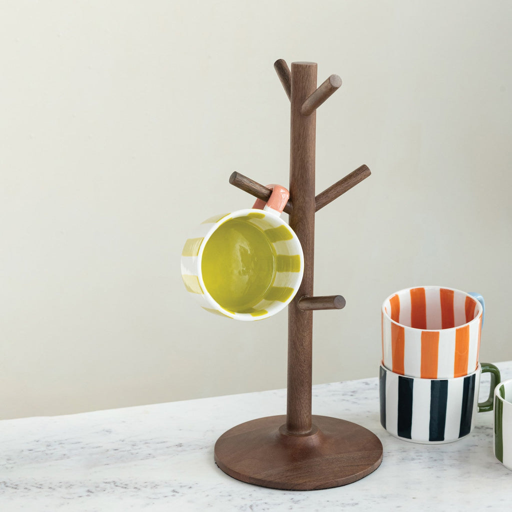 Natural Mango Wood Mug Holder – Holds 6 Mugs