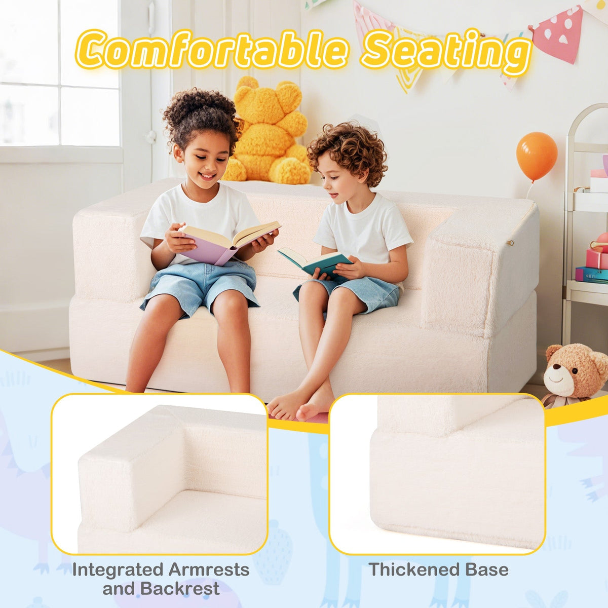 Modular Kids Sofa Couch Convertible Foam Armchair for Children-Beige