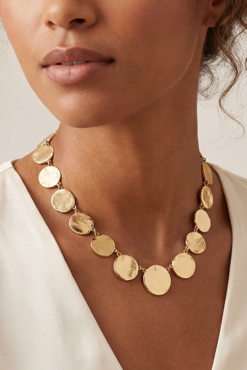 Textured Coins Statement Necklace