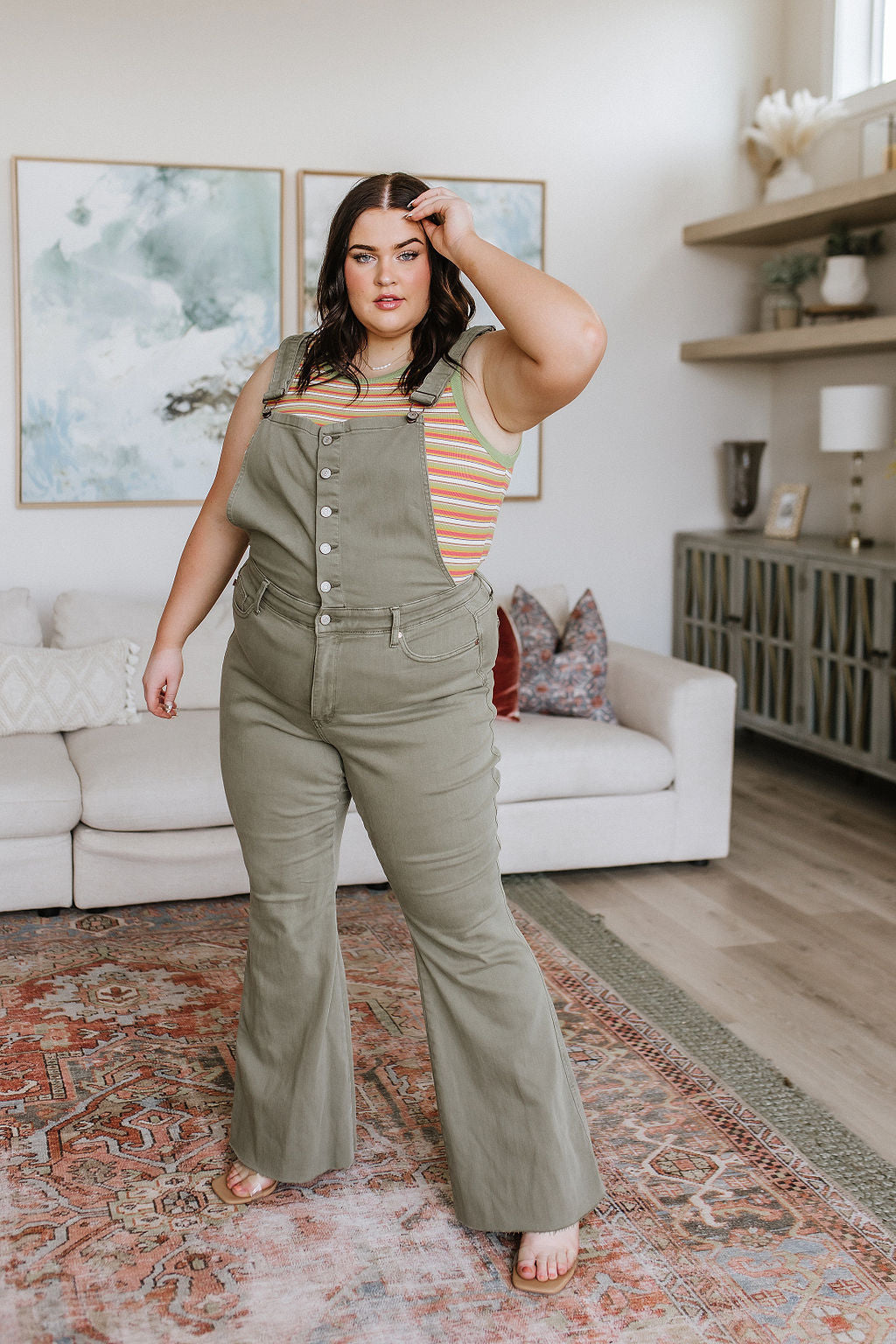 Olivia Control Top Release Hem Judy Blue Overalls in Olive