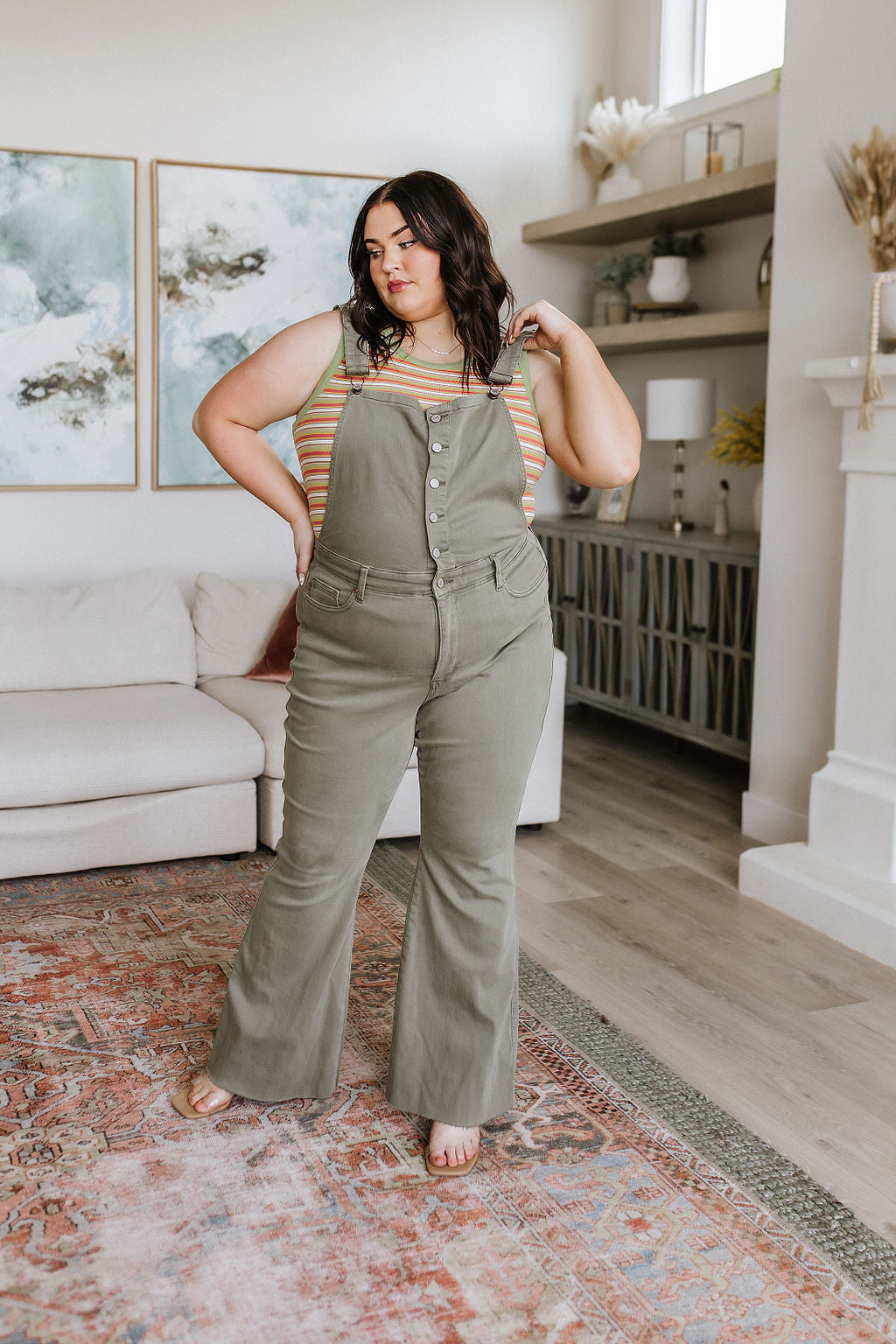 Olivia Control Top Release Hem Judy Blue Overalls in Olive