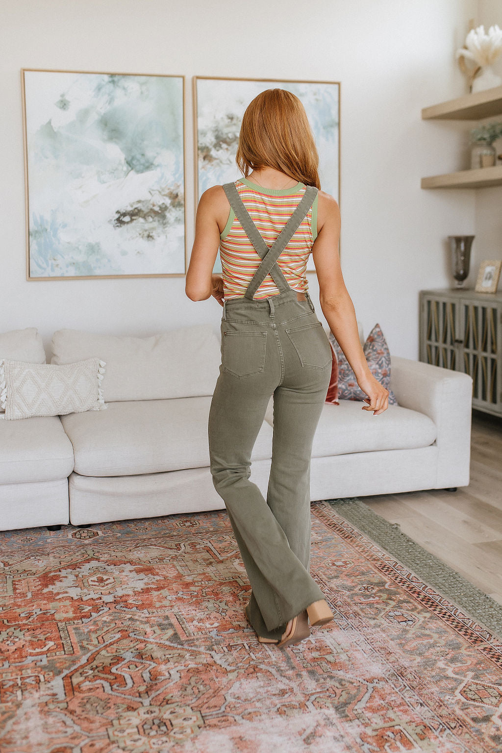 Olivia Control Top Release Hem Judy Blue Overalls in Olive