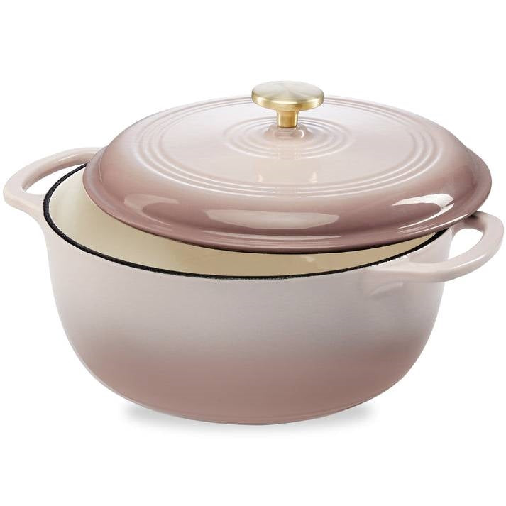 6 Quart Pink Beige Enamel Cast-Iron Dutch Oven
