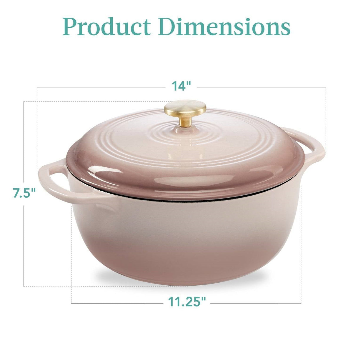 6 Quart Pink Beige Enamel Cast-Iron Dutch Oven