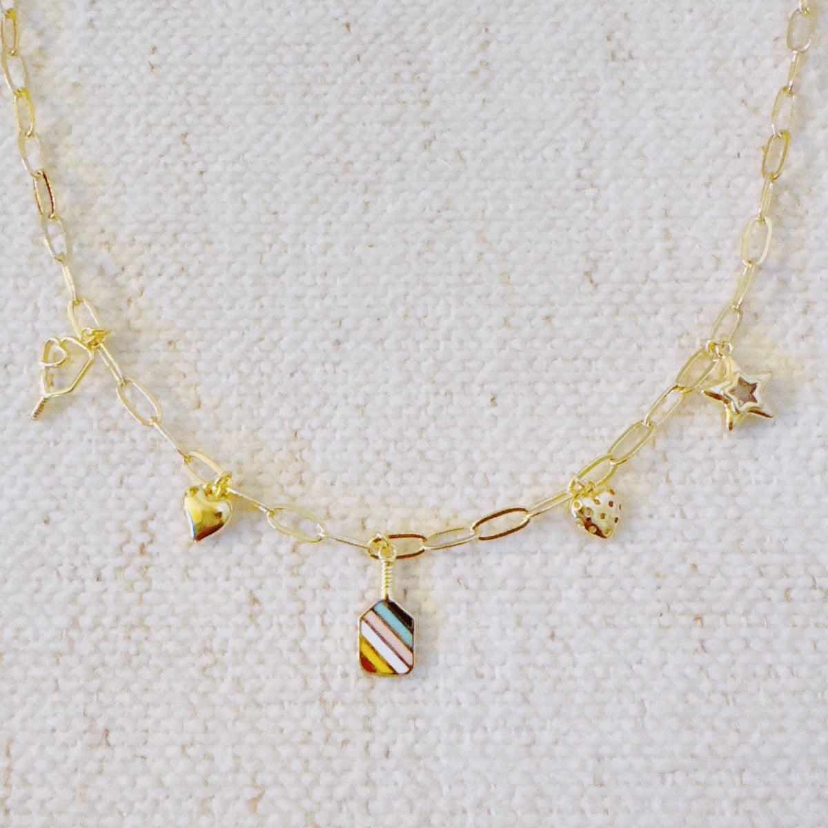 Pickleball Play Charm Necklace – Gold Chain with Playful Pickleball-Inspired Charms