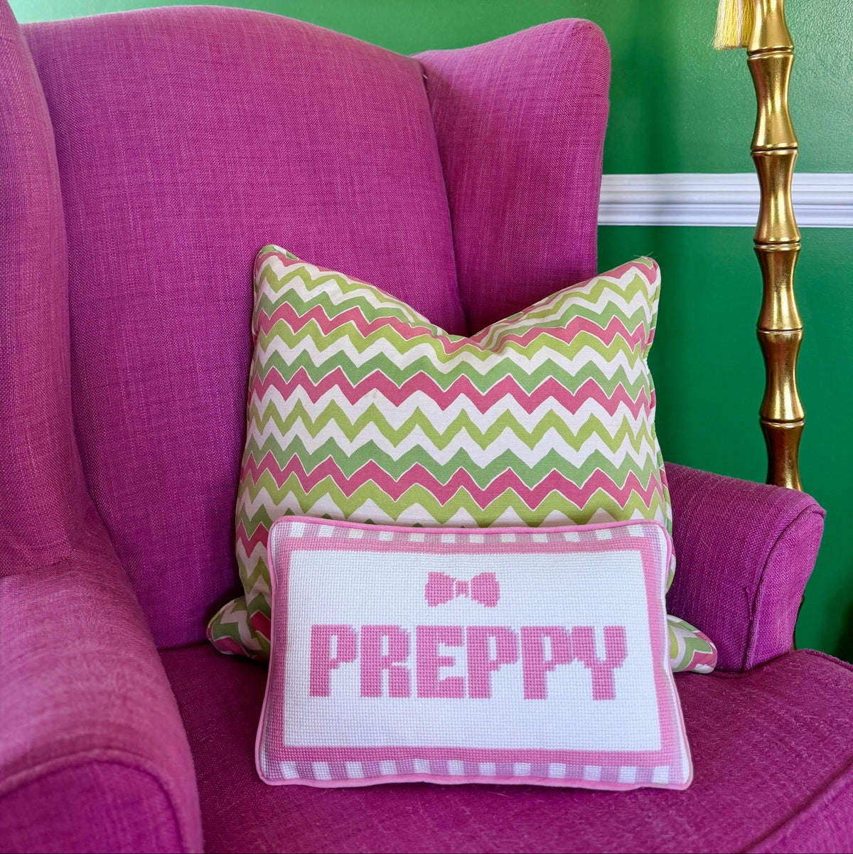 Preppy Pink Needlepoint Pillow
