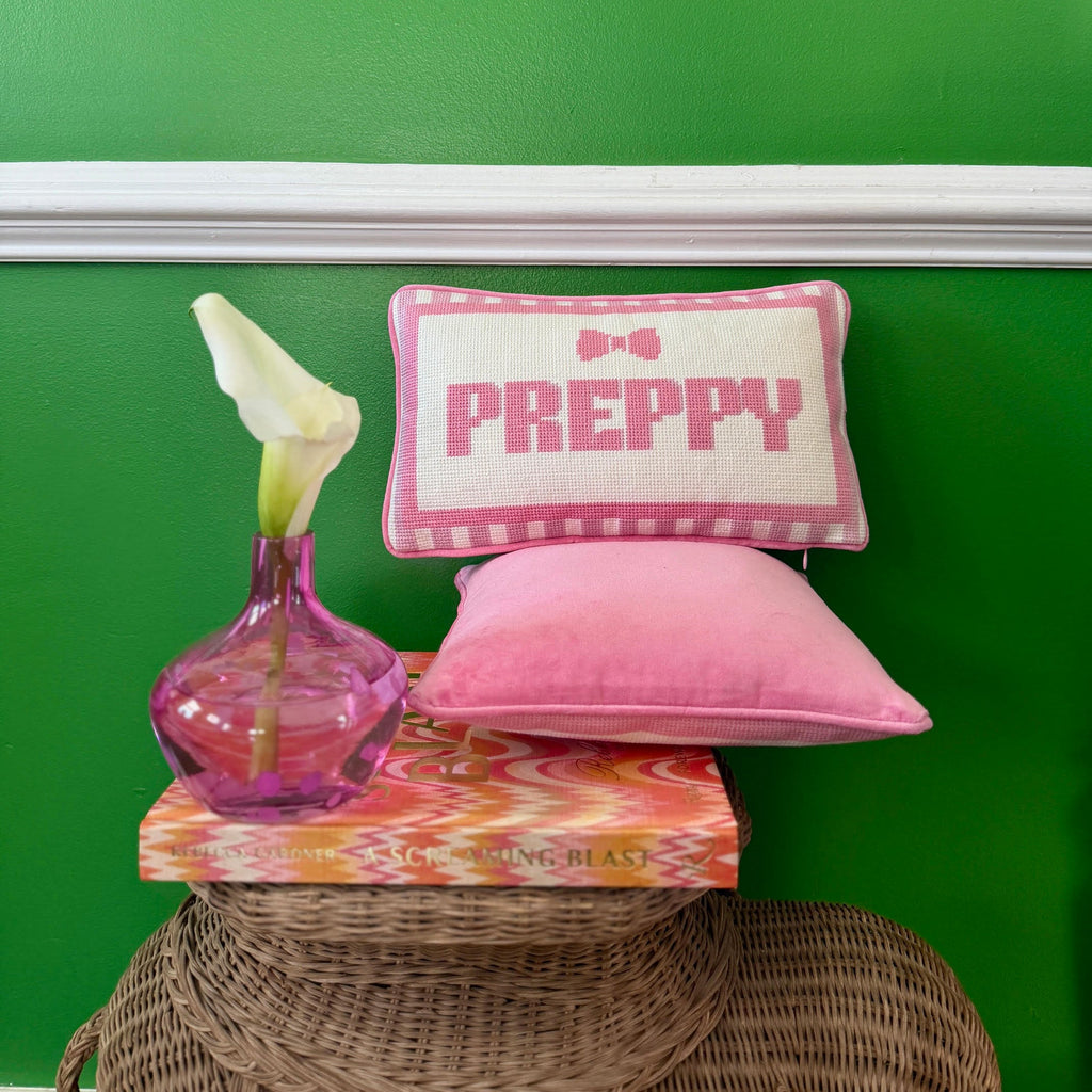 Preppy Pink Needlepoint Pillow