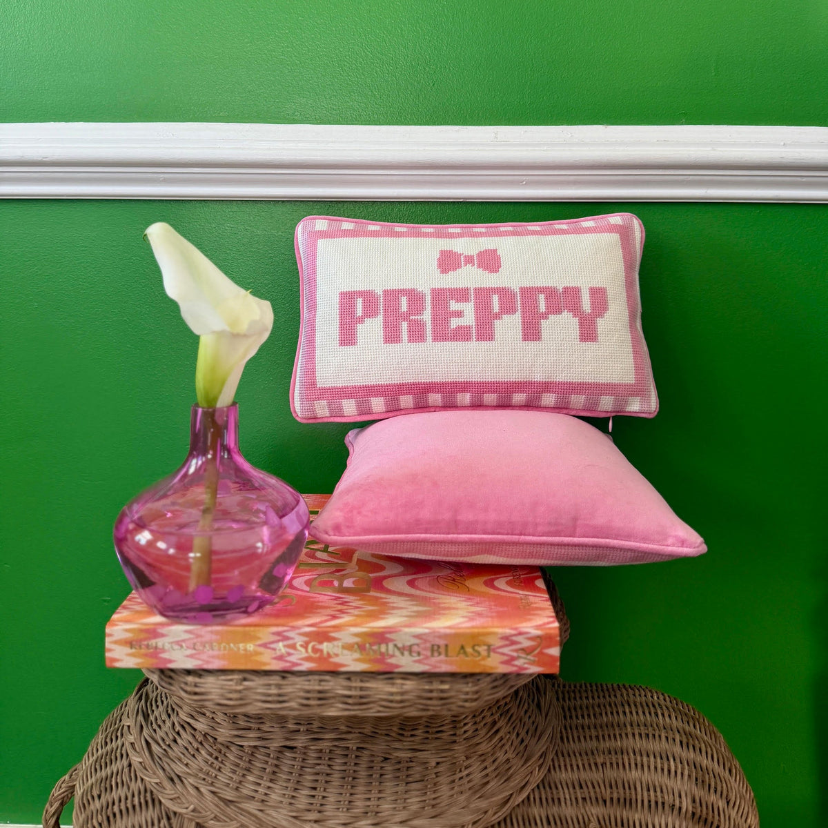 Preppy Pink Needlepoint Pillow